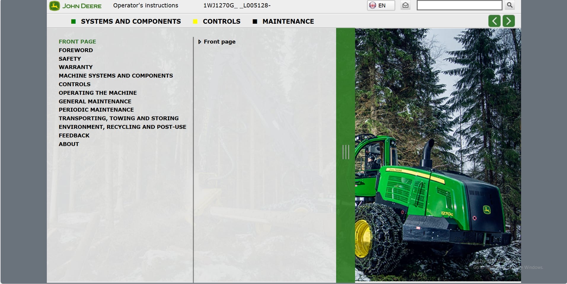 John Deere Harvester 1270G 1WJ1270GL005128 Operation Manual (1)