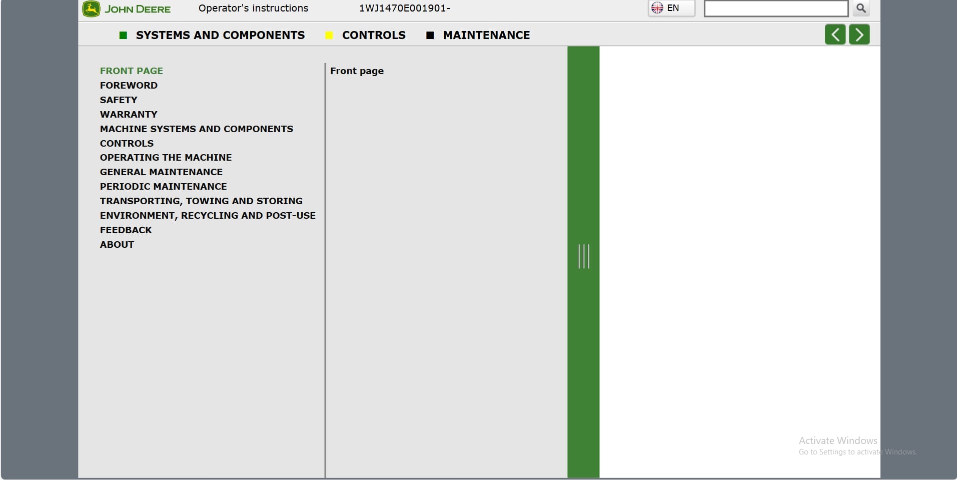 John Deere Harvester 1470E 1WJ1470E001901 Operation Manual (1)