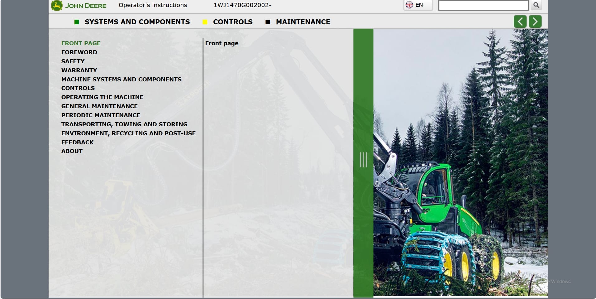 John Deere Harvester 1470G 1WJ1470G002002 Operation Manual (1)