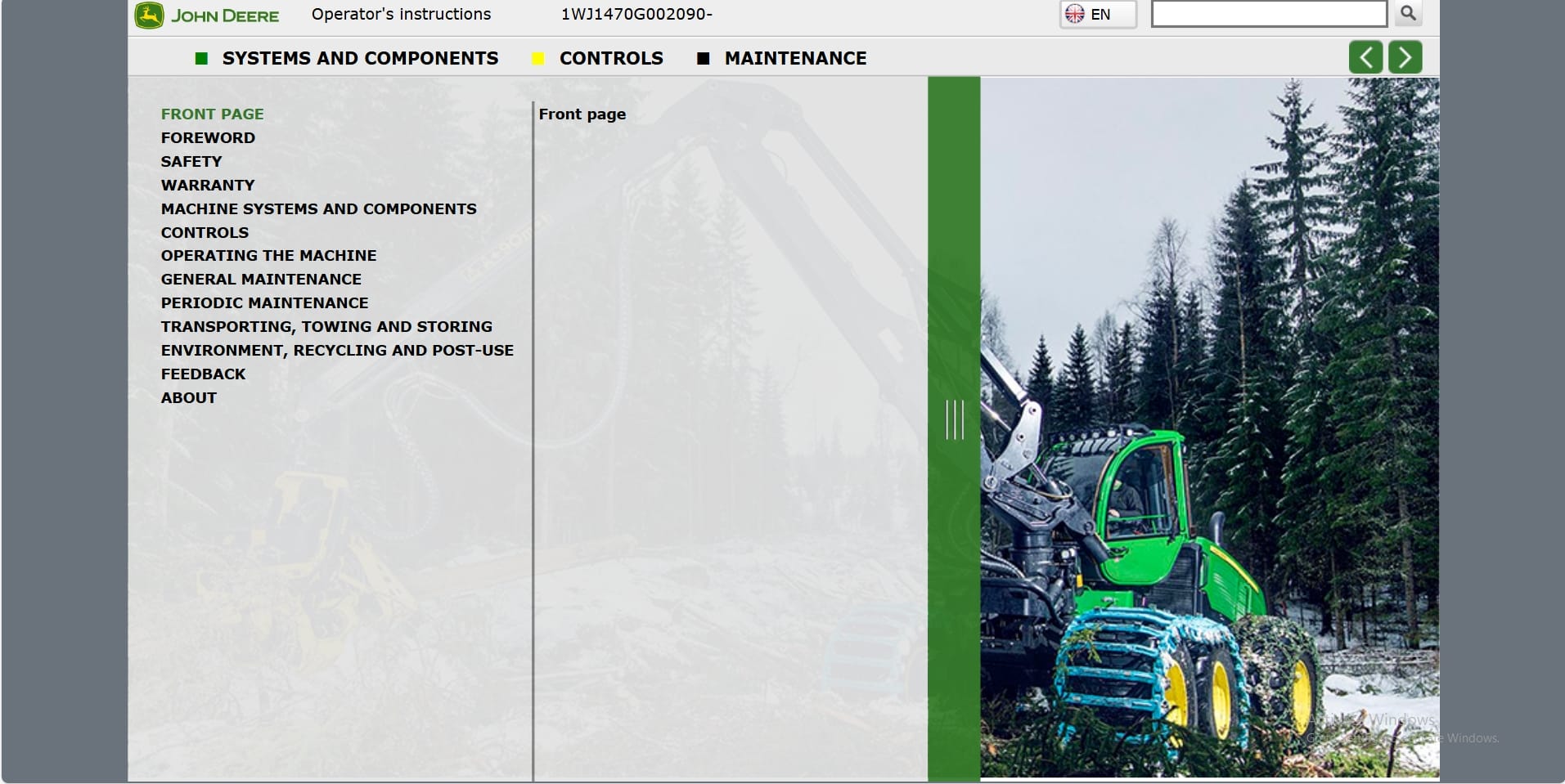 John Deere Harvester 1470G 1WJ1470G002090 Operation Manual (1)