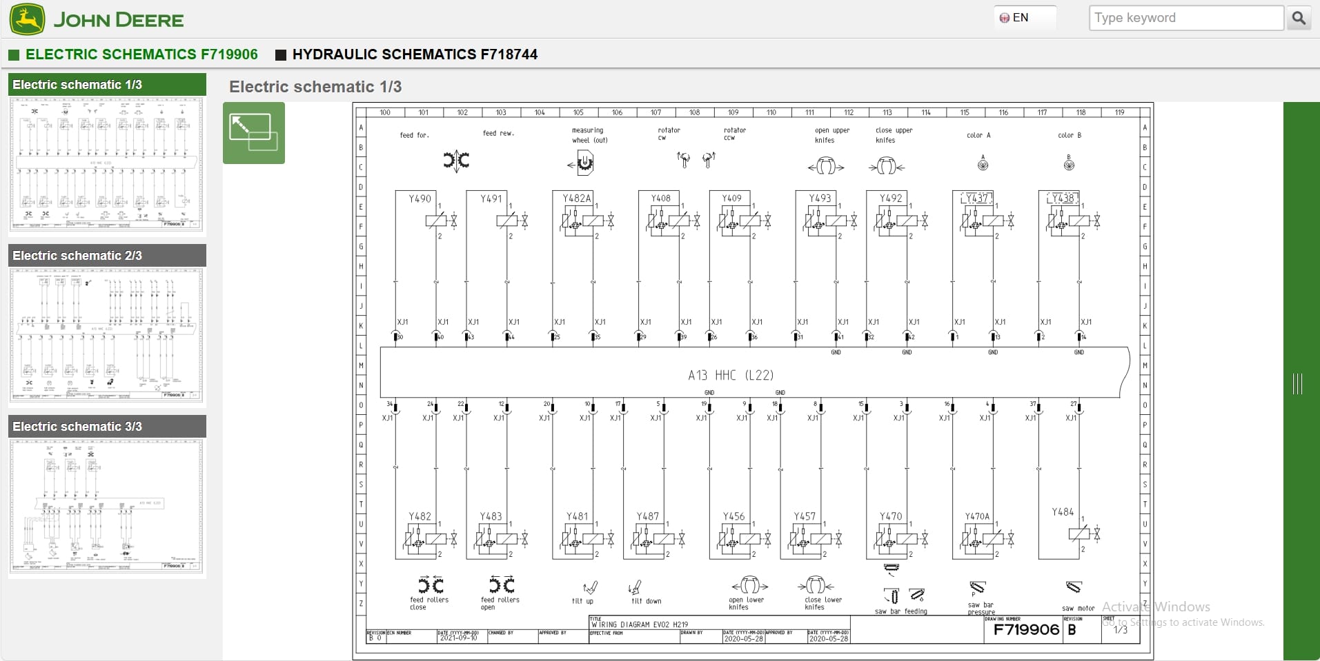 John Deere Harvester H219 1EJH2190000200 Hydraulic Electrical Schematic (2)