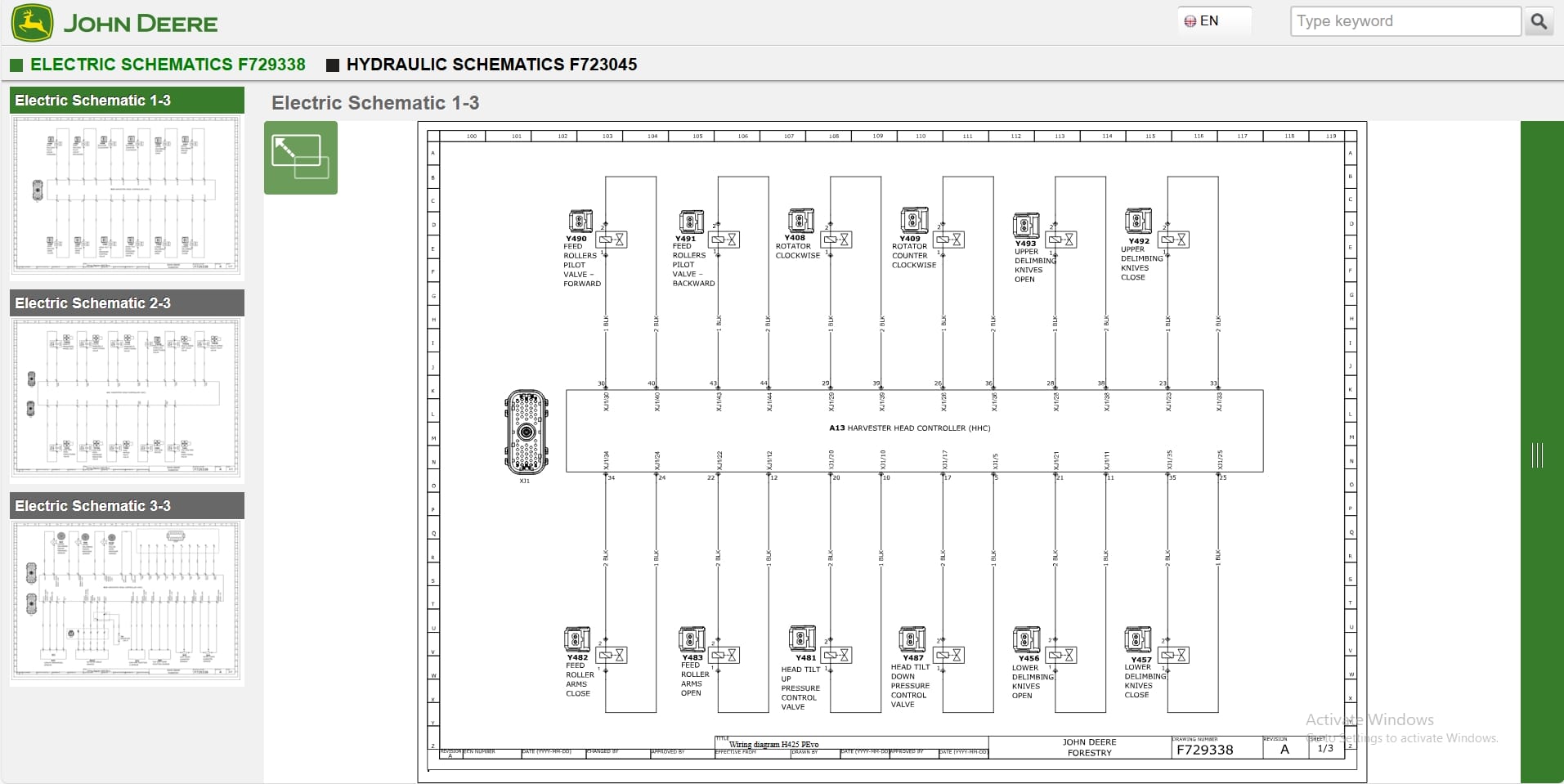 John Deere Harvester H425 1EJH4250002299 Hydraulic Electrical Schematic (2)