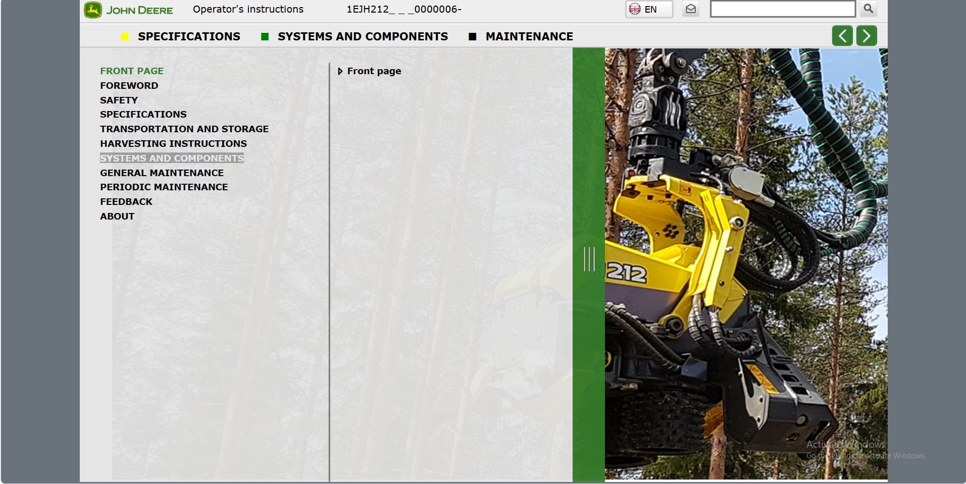 John Deere Harvester Head H212 1EJH2120000006 Operation Manual (1)