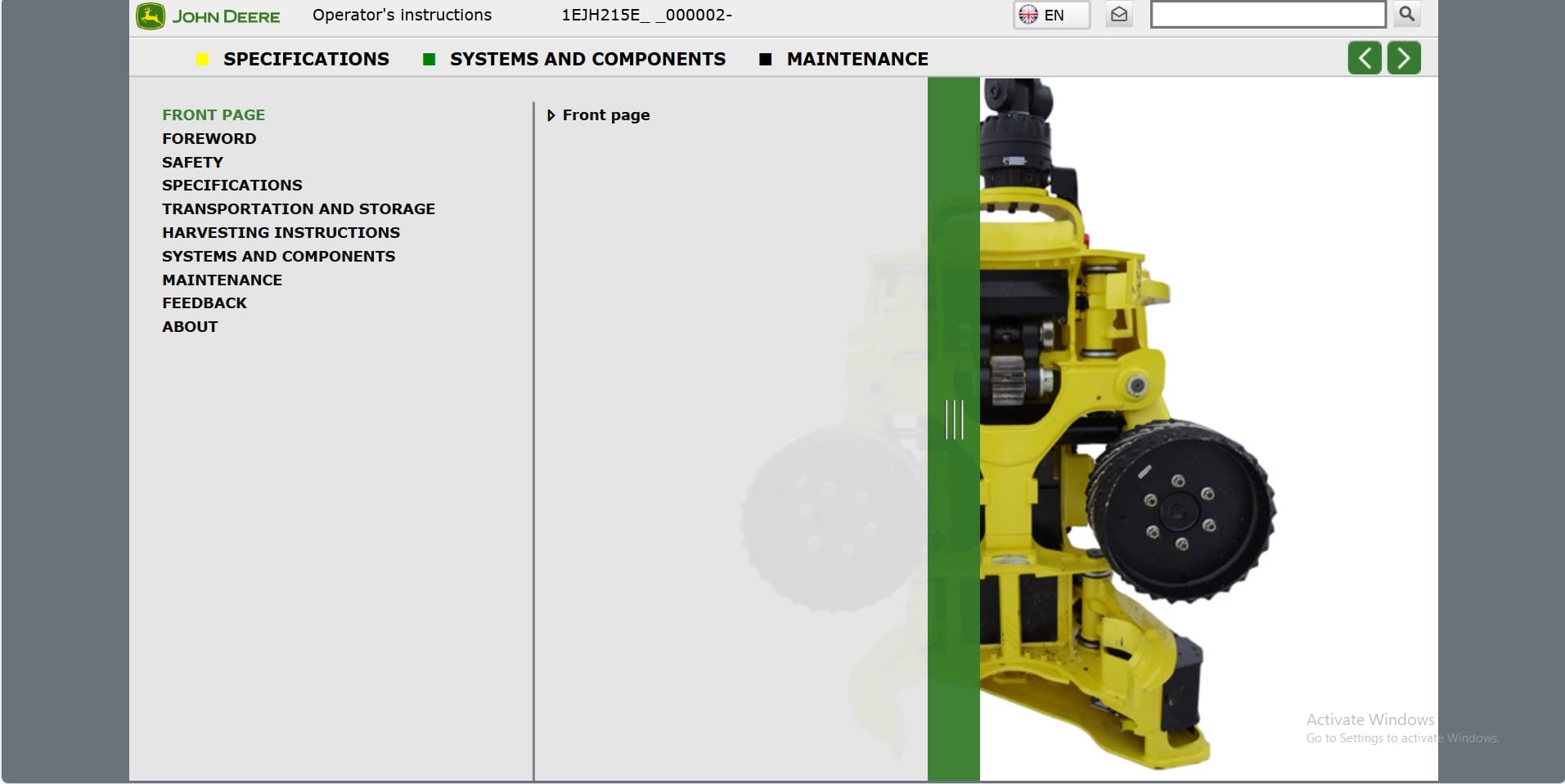 John Deere Harvester Head H215E 1EJH215E000002 Operation Manual (1)