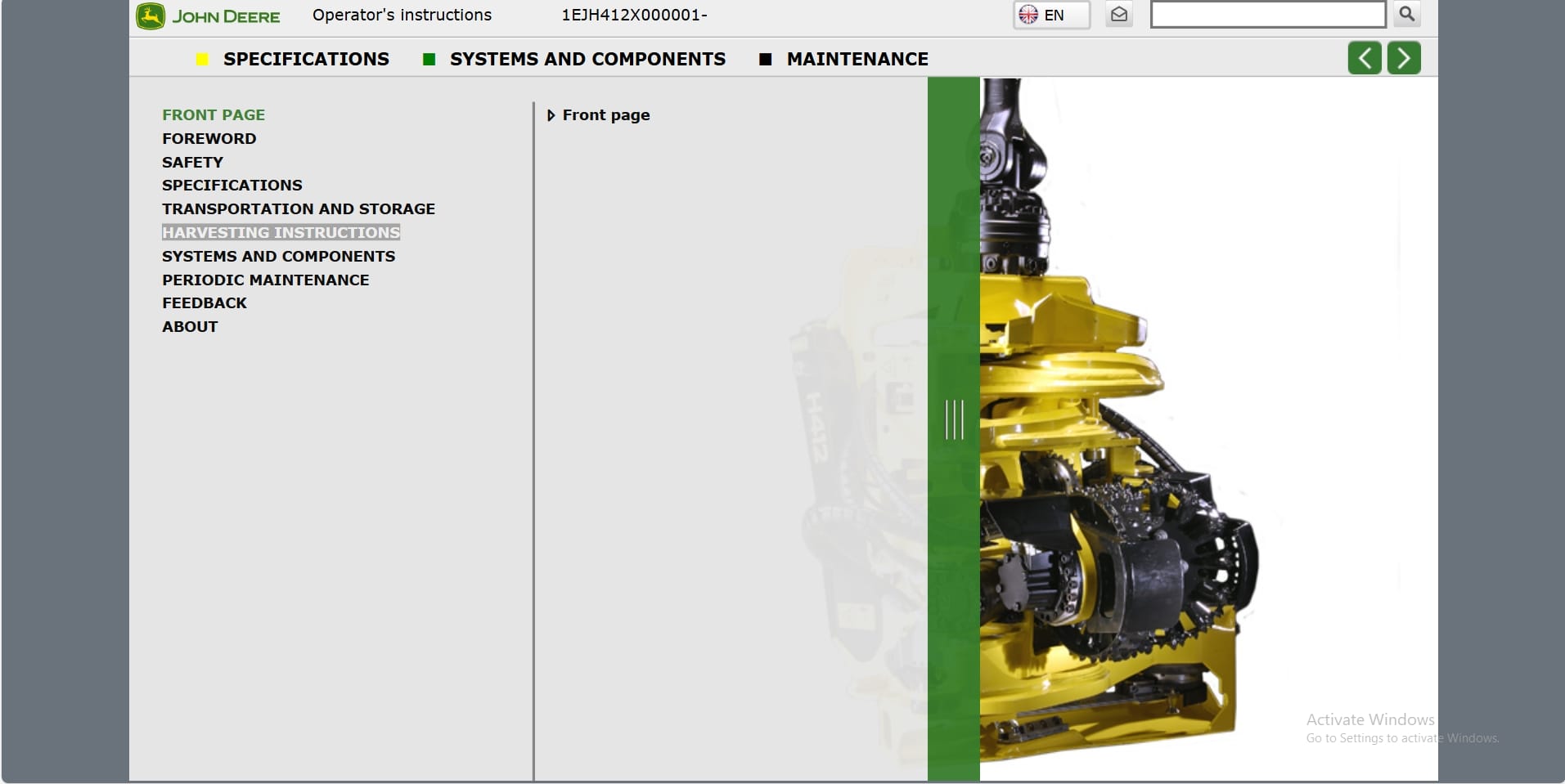 John Deere Harvester Head H412 1EJH412X000001 Operation Manual (1)