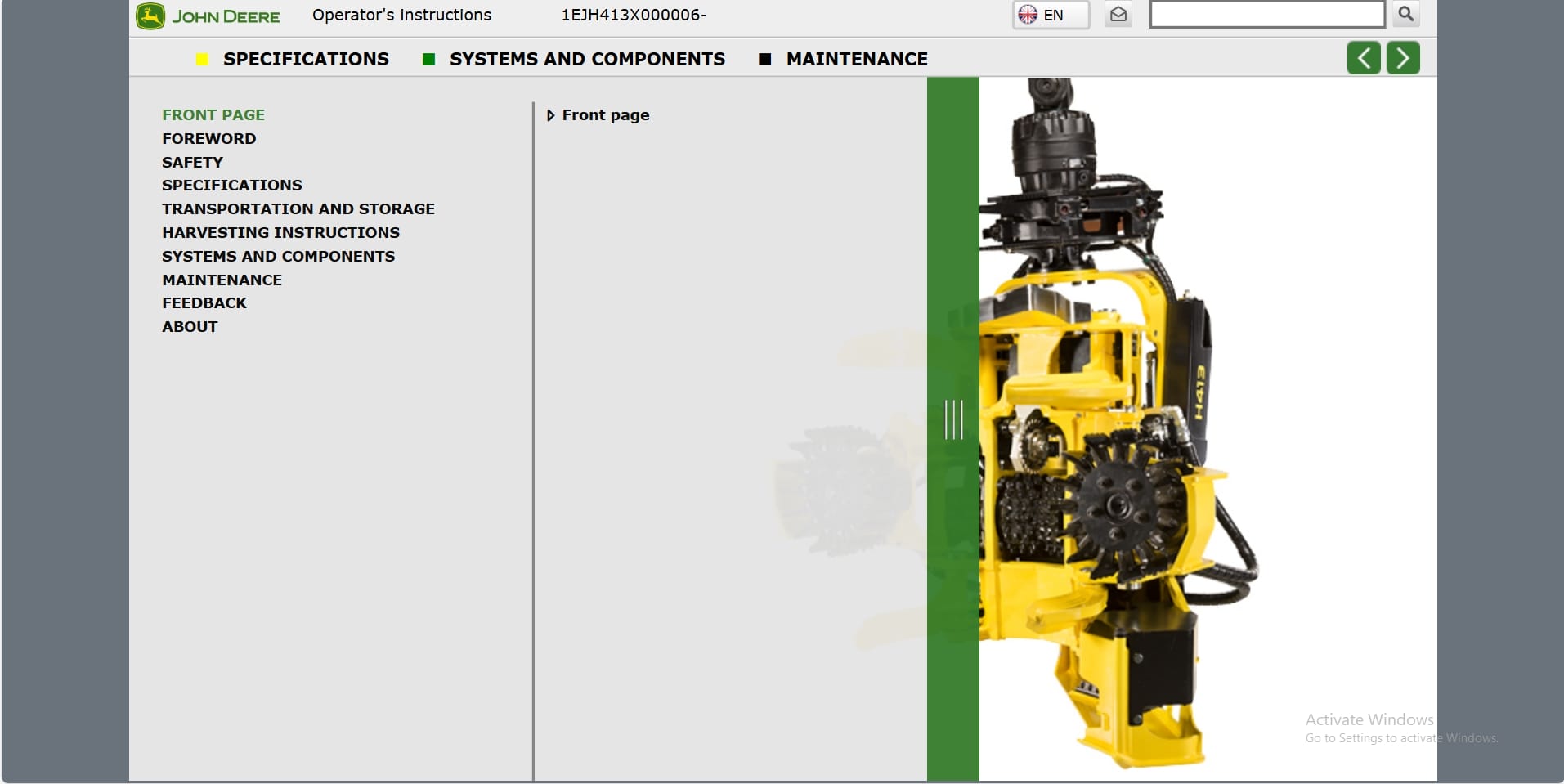 John Deere Harvester Head H413 1EJH413X000006 Operation Manual (1)