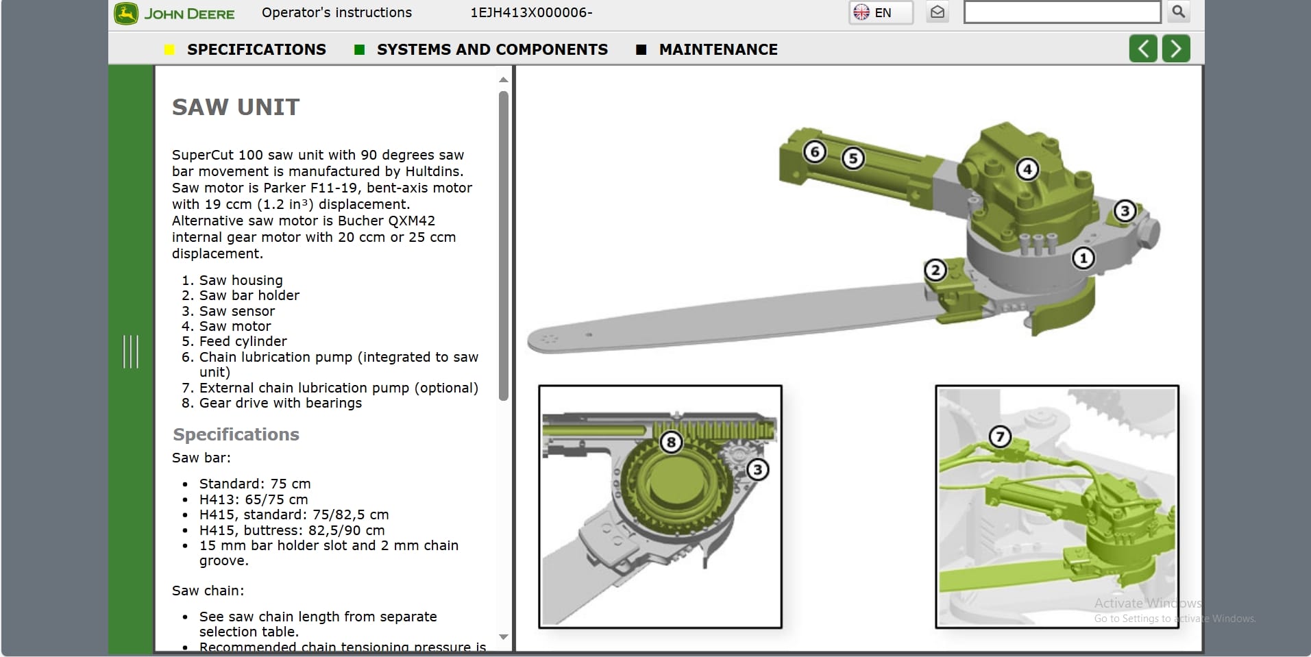 John Deere Harvester Head H413 1EJH413X000006 Operation Manual (3)