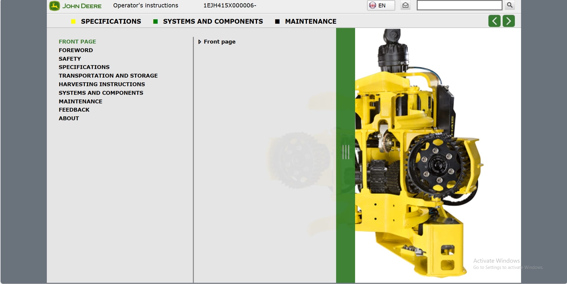 John Deere Harvester Head H415 1EJH415X000006 Operation Manual (1)