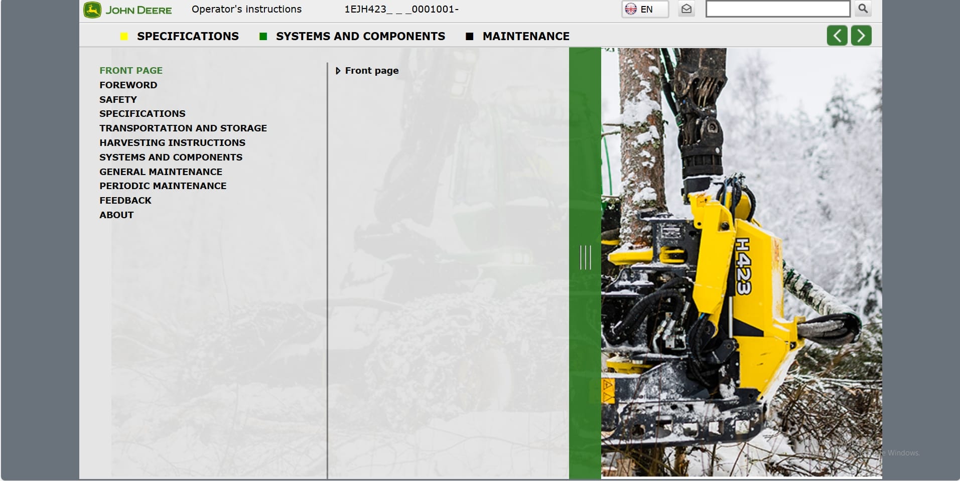 John Deere Harvester Head H423 1EJH4230001001 Operation Manual (1)