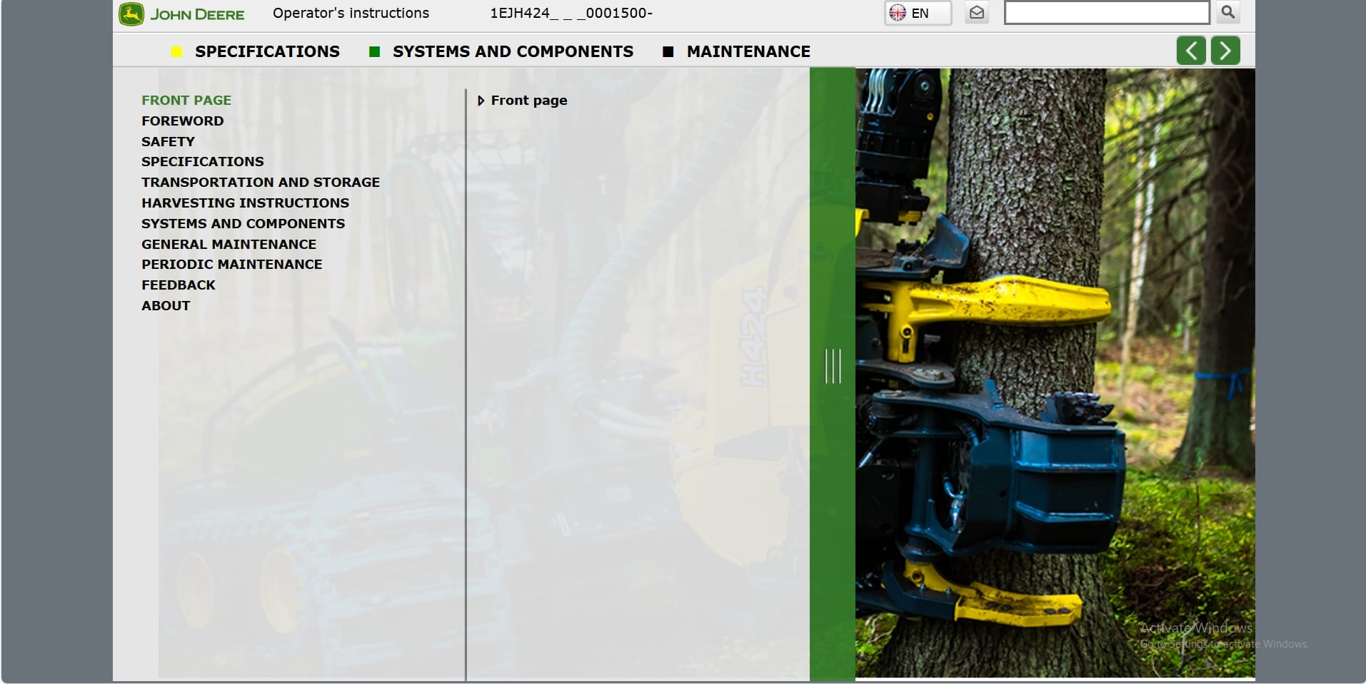 John Deere Harvester Head H424 1EJH4240001500 Operation Manual (1)