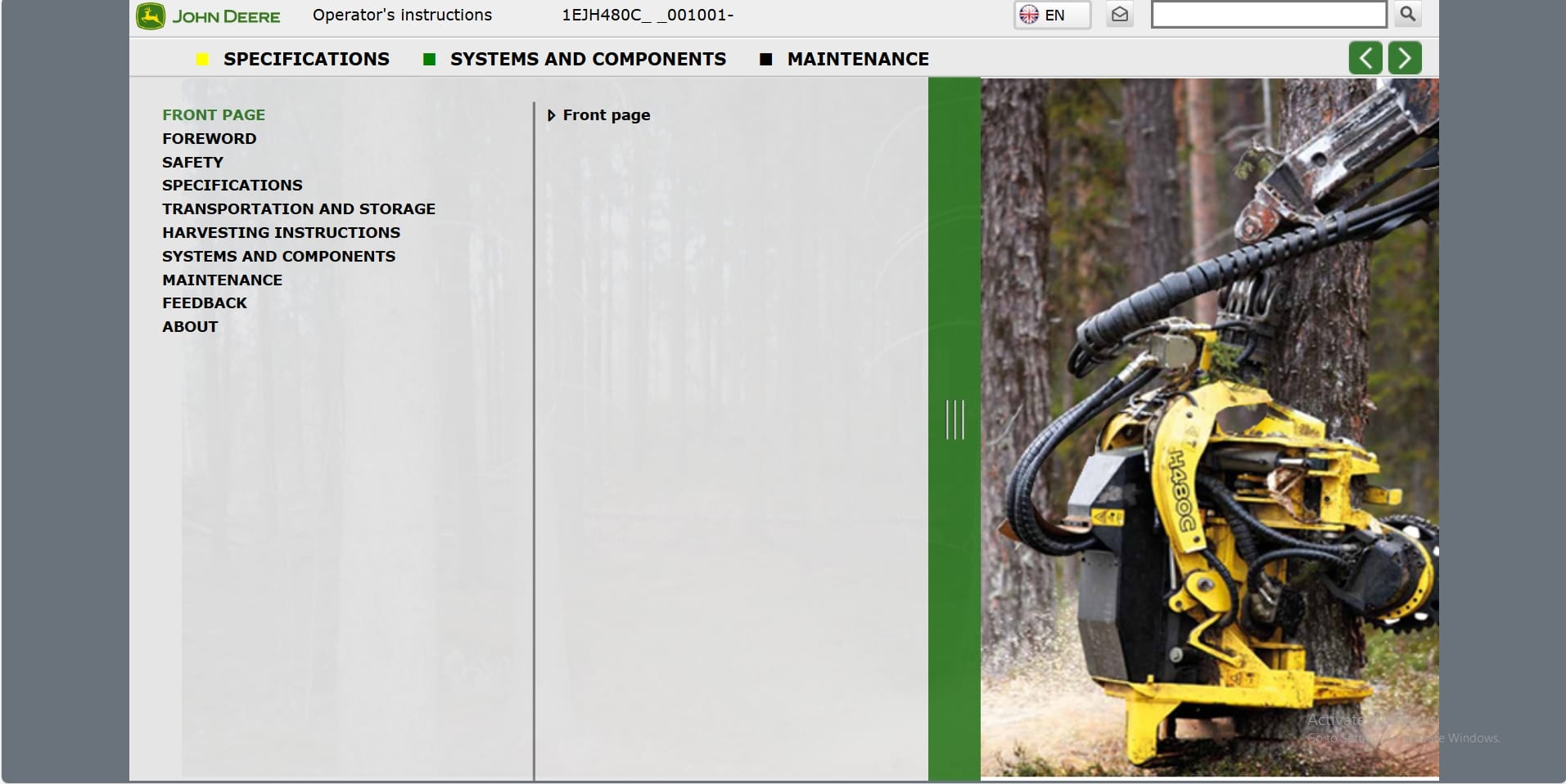 John Deere Harvester Head H480C 1EJH480C001001 Operation Manual (1)