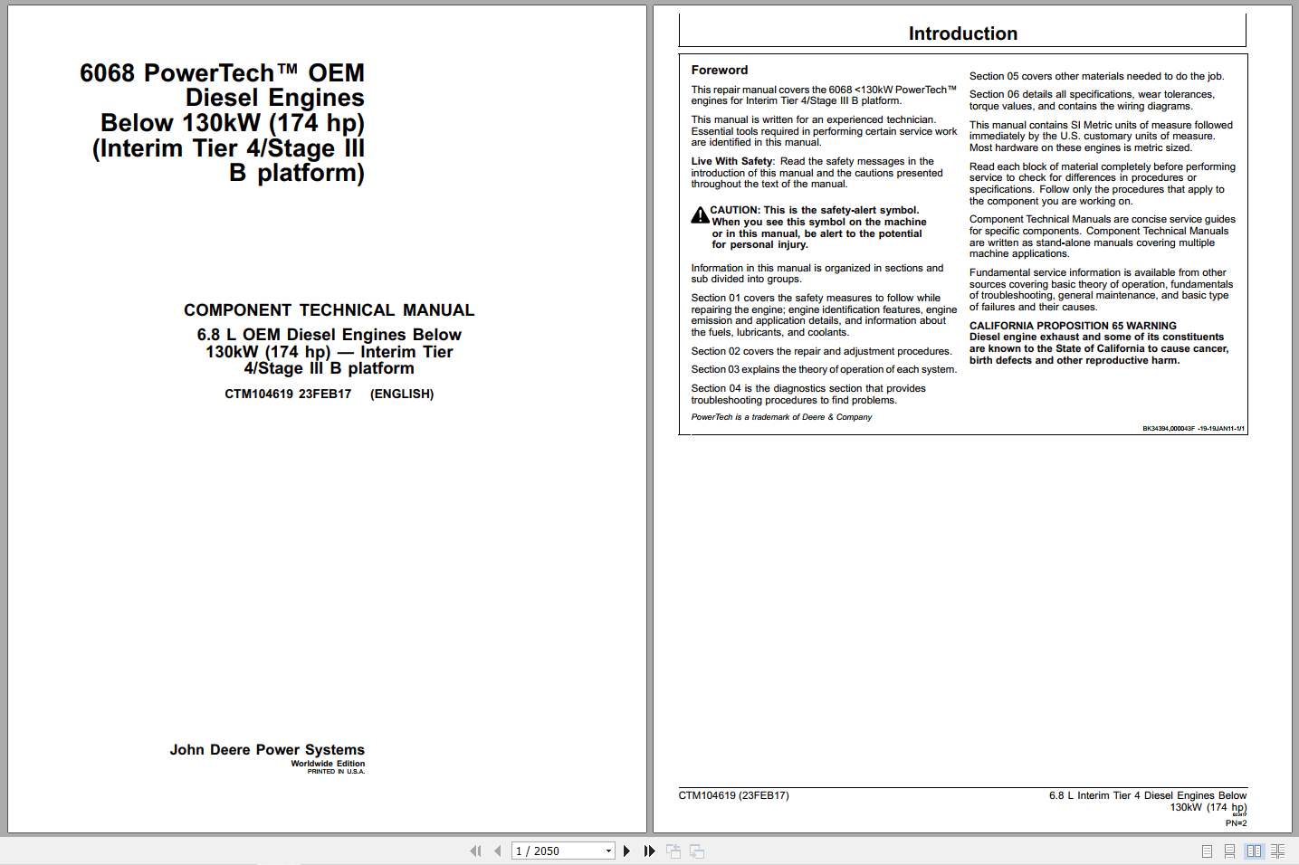 John Deere PowerTech 6.8L OEM Diesel Engines Component Technical Manual CTM104619 (1)