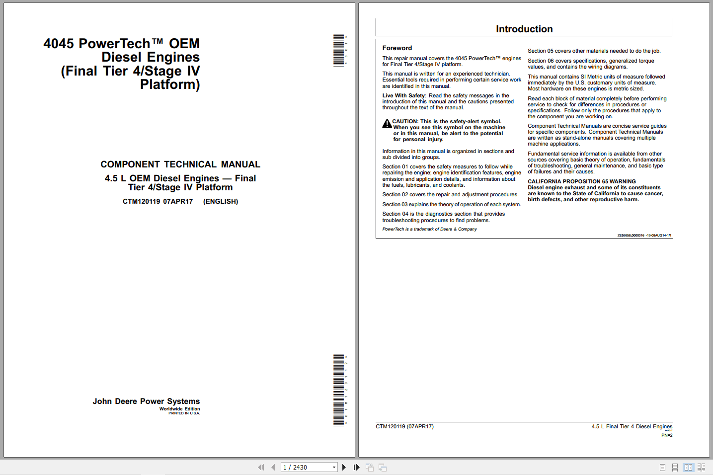 John Deere Powertech 4.5L OEM Diesel Engines Component Technical Manual CTM120119 (1)