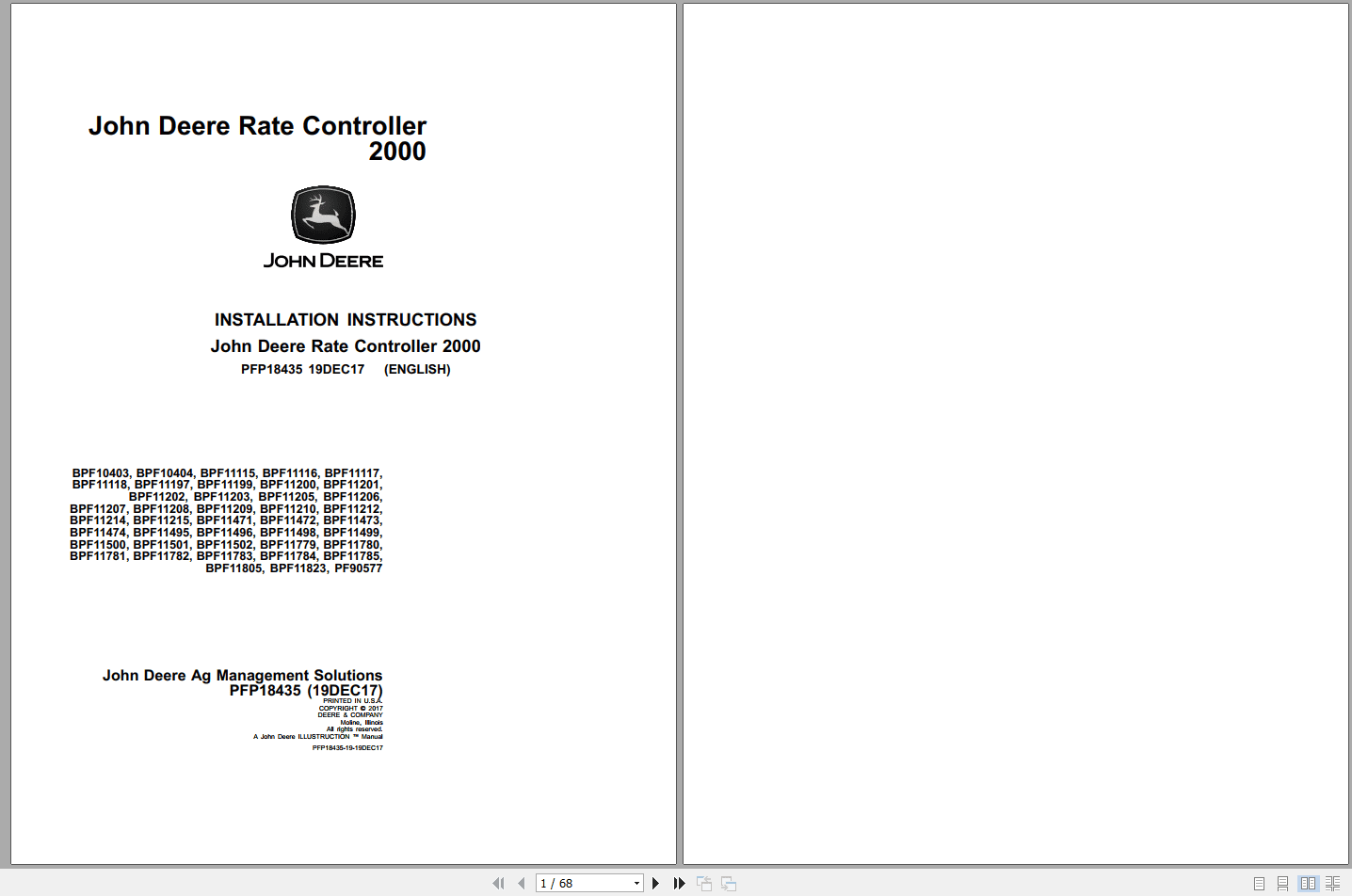 John Deere Rate Controller 2000 Installation Instructions Manual PFP18435 (1)