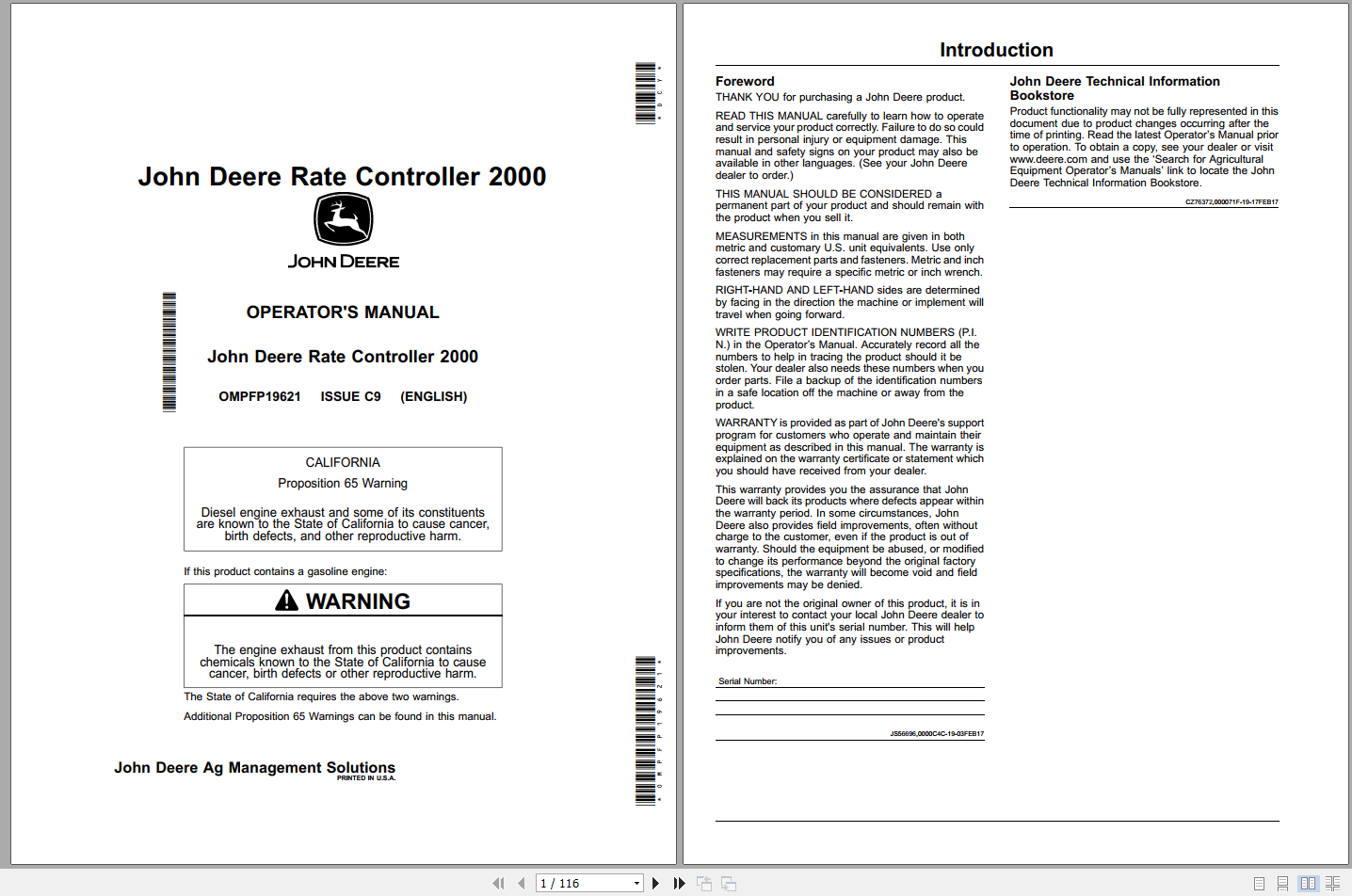John Deere Rate Controller 2000 Operators Manual OMPFP19621 (1)