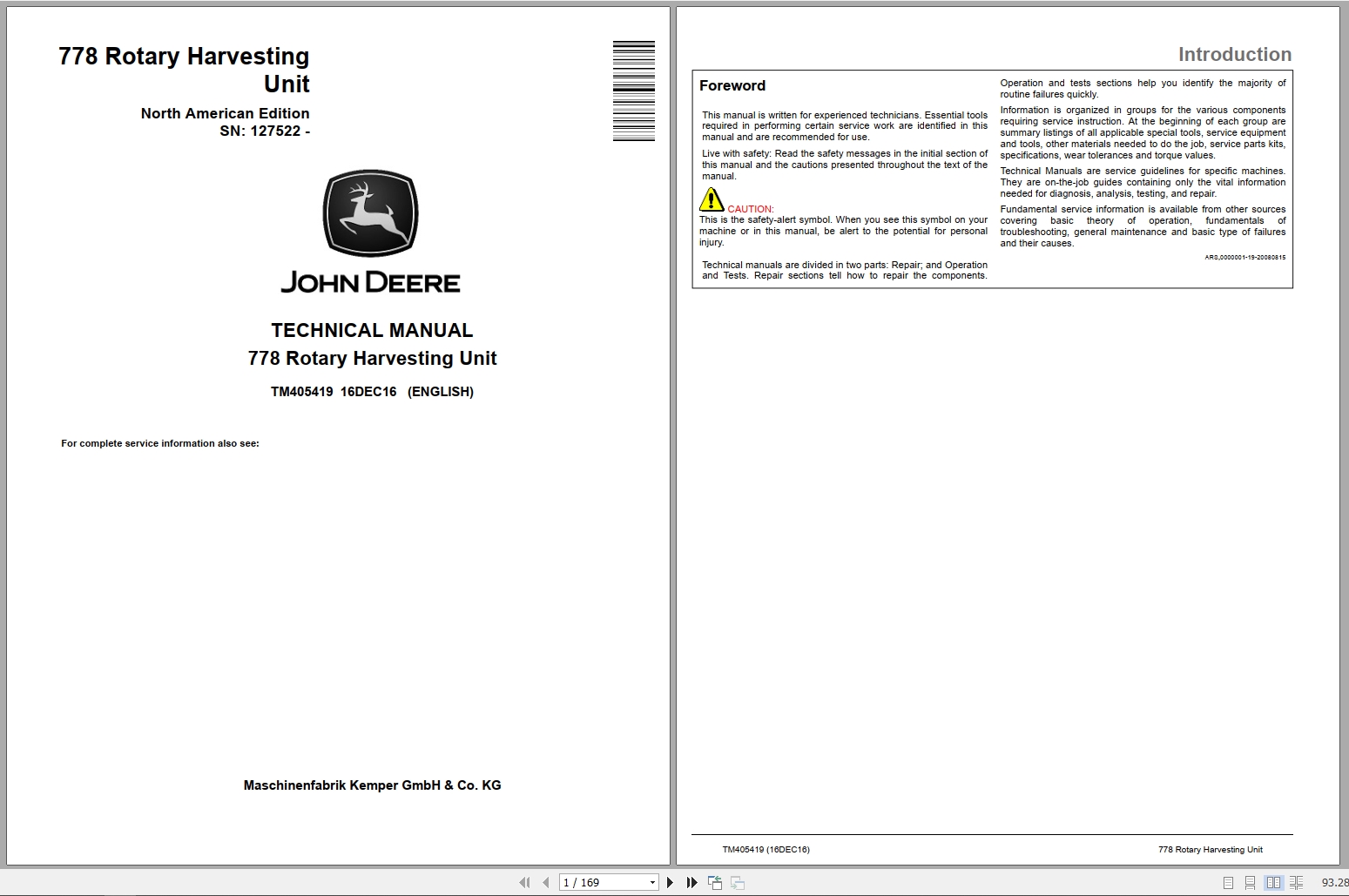 John Deere Rotary Harvesting Unit 778 Service Repair Technical Manual TM405419 2016 (1)