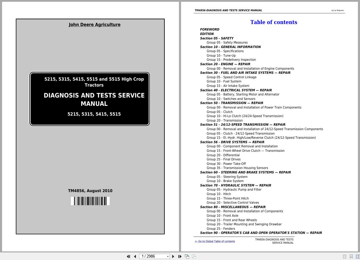 John Deere Tractor 5215 to 5515 Diagnosis Service Manual TM4856 2010 (1)