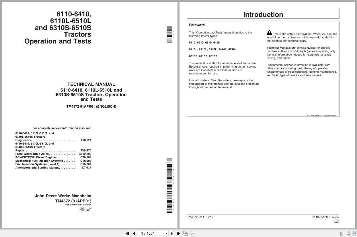 John Deere Tractors 6110 6410 6110L 6510L 6310S 6510S Technical Manual TM4572 (1)