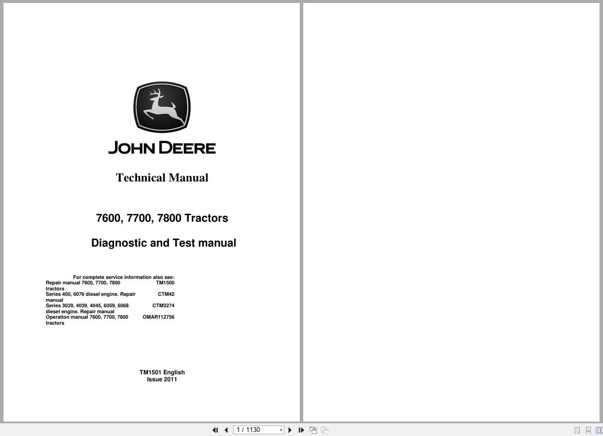 John Deere Tractors 7600 7700 7800 Diagnostic And Test Manual TM1501 (1)
