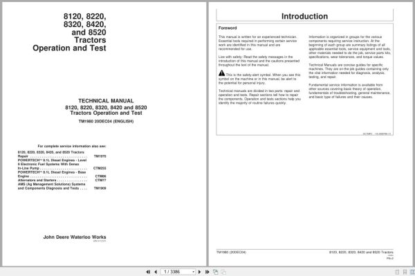 John Deere Tractors 8120 8220 8320 8420 8520 Operation And Test Manual TM1980 (1)
