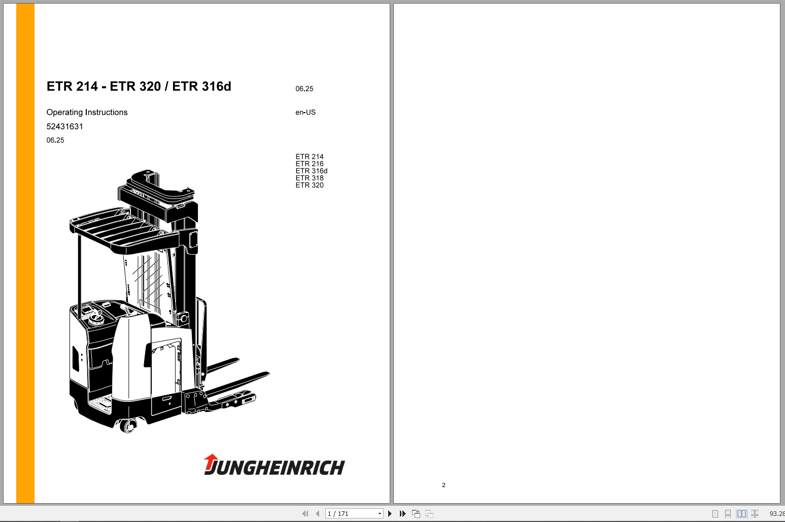 Jungheinrich Forklift ETR 214 320 316D Operating Manual Electric Hydraulic Schematic (1)