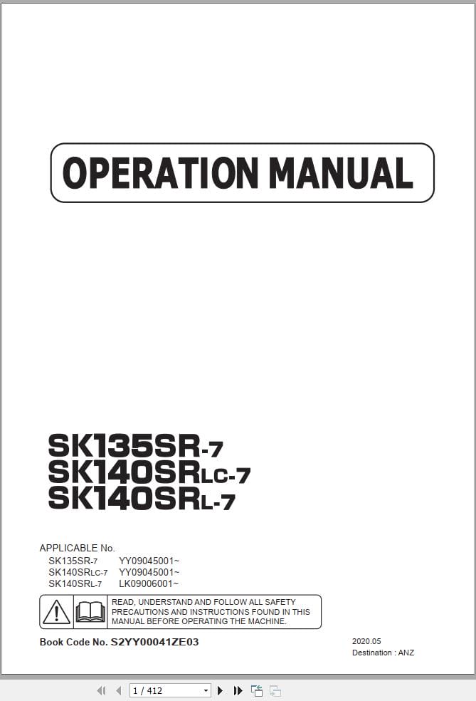 Kobelco Excavator SK135SR 7 SK140SRLC 7 SK140SRL 7 Operation Manual S2YY00041ZE03 (1)