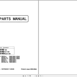 Kobelco Excavator SK210 6E SK210LC 6E SK210NLC 6E Parts Manual S3YT00011ZE06 EN JP (1)