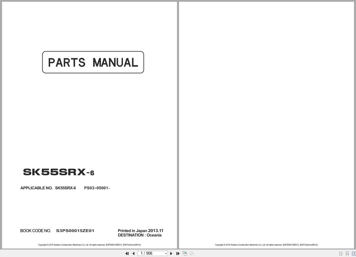 Kobelco Excavator SK55SRX 6 Parts Manual S3PS00015ZE01 2013 EN JP (1)