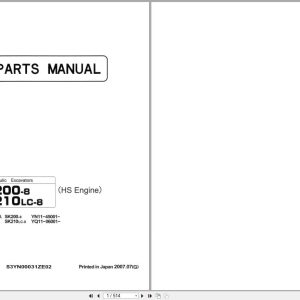Kobelco Hydraulic Excavator SK200 8 SK210LC 8 Parts Manual S3YN00031ZE02 EN JP (1)