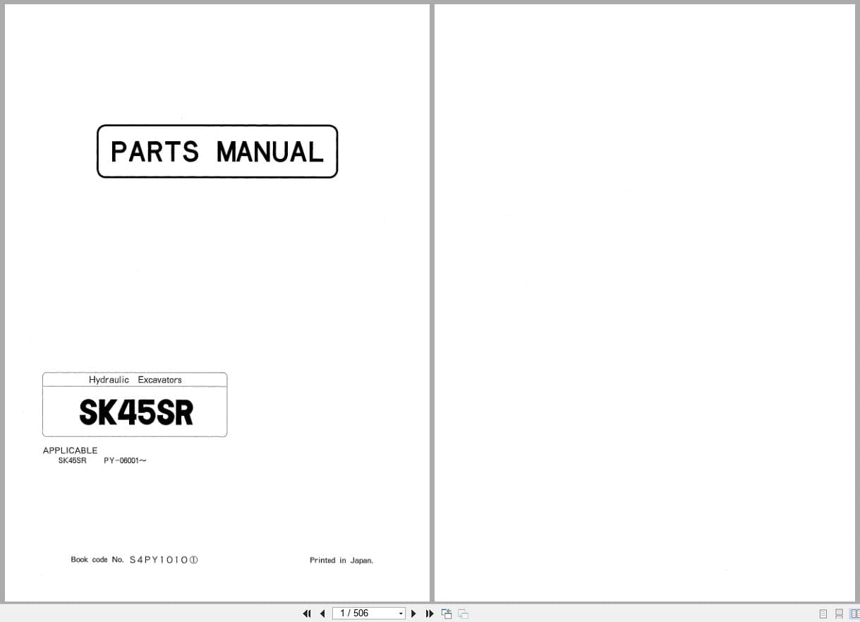 Kobelco Hydraulic Excavator SK45SR Parts Manual S4PY1010 EN JP (1)