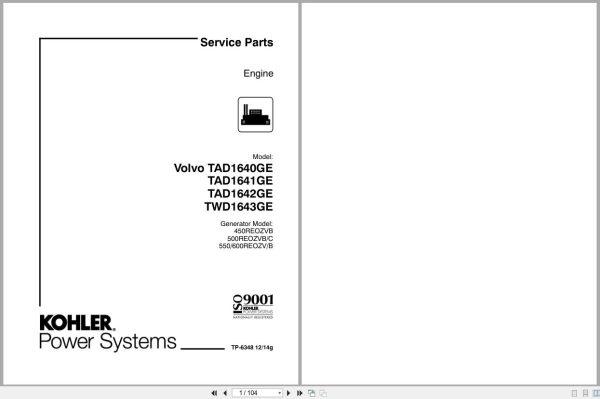 Kohler Volvo Engine TAD1640GE to TWD1643GE Parts Manual TP 6348 (1) Kohler Volvo Engine TAD1640GE to TWD1643GE Parts Manual TP 6348 (1)
