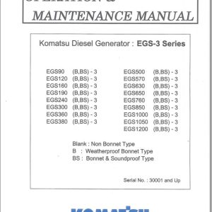 Komatsu Diesel Generator EGS90B 3 to EGS1200BS 3 Operation Maintenance Manual