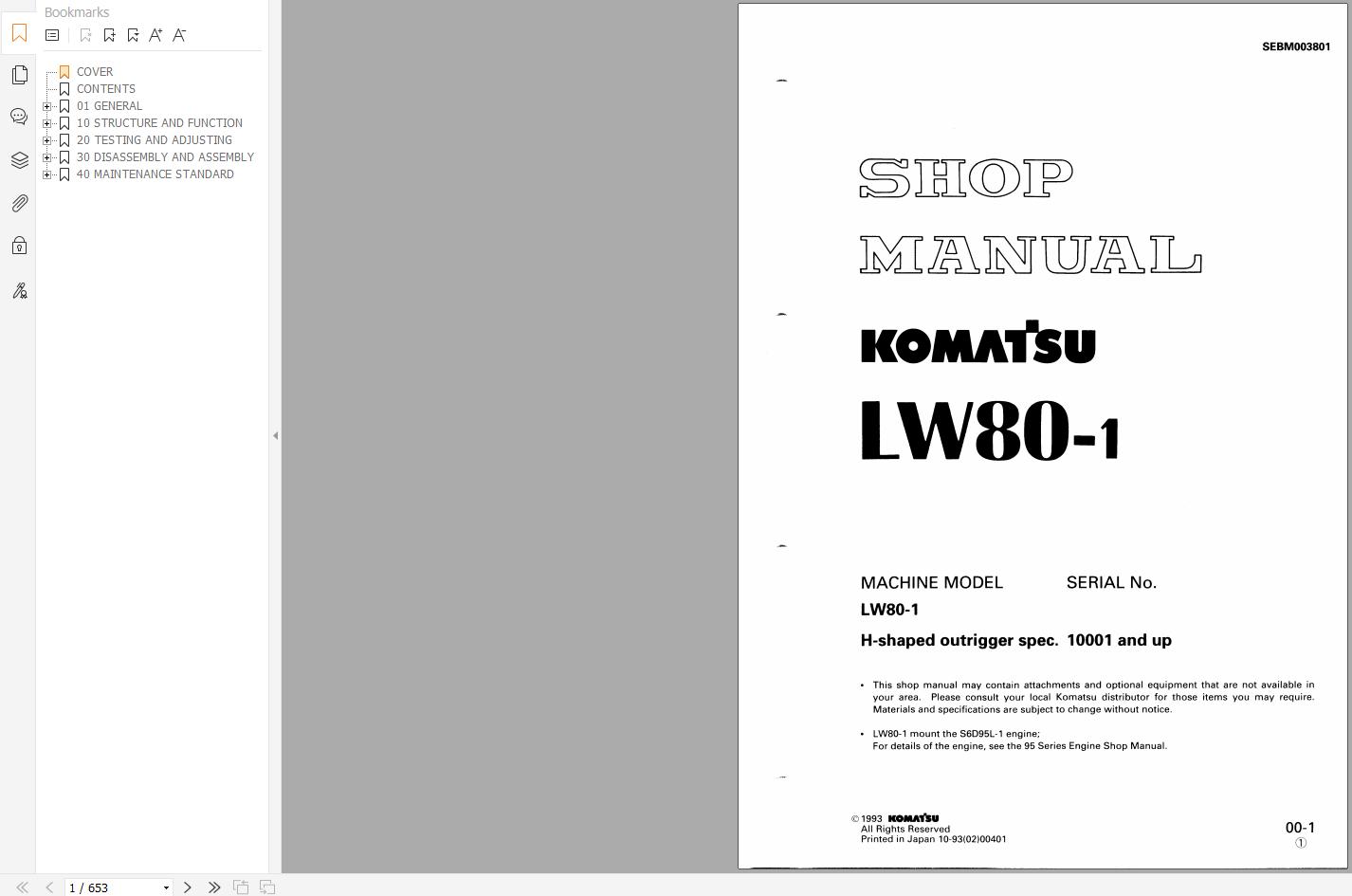 Komatsu Mobile Cranes LW80 1 Shop Manual SEBM003801 (1)