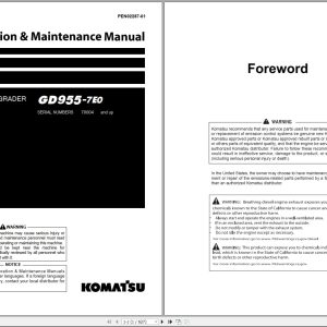 Komatsu Motor Grader GD955 7E0 Operation Maintenance Manual PEN02287 01 2025 (1)