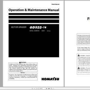 Komatsu Motor Grader GD955 7R Operation Maintenance Manual PEN01885 06 2025 (1)