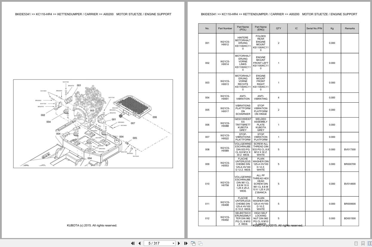 Kubota Dumper KC110 HR4 Parts Catalog EN DE (2)