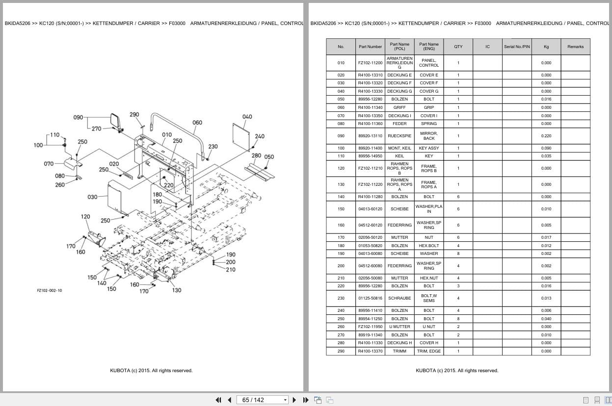 Kubota Dumper KC120 00001 Parts Catalog EN DE (2)