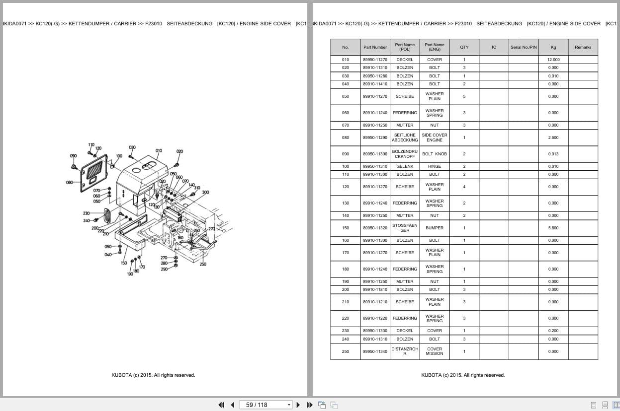 Kubota Dumper KC120 KC120 G Parts Catalog EN DE (3)