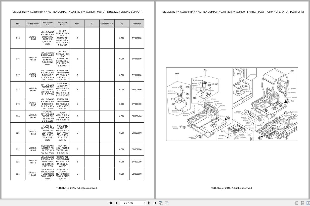 Kubota Dumper KC250 HR4 Parts Catalog EN DE (2)