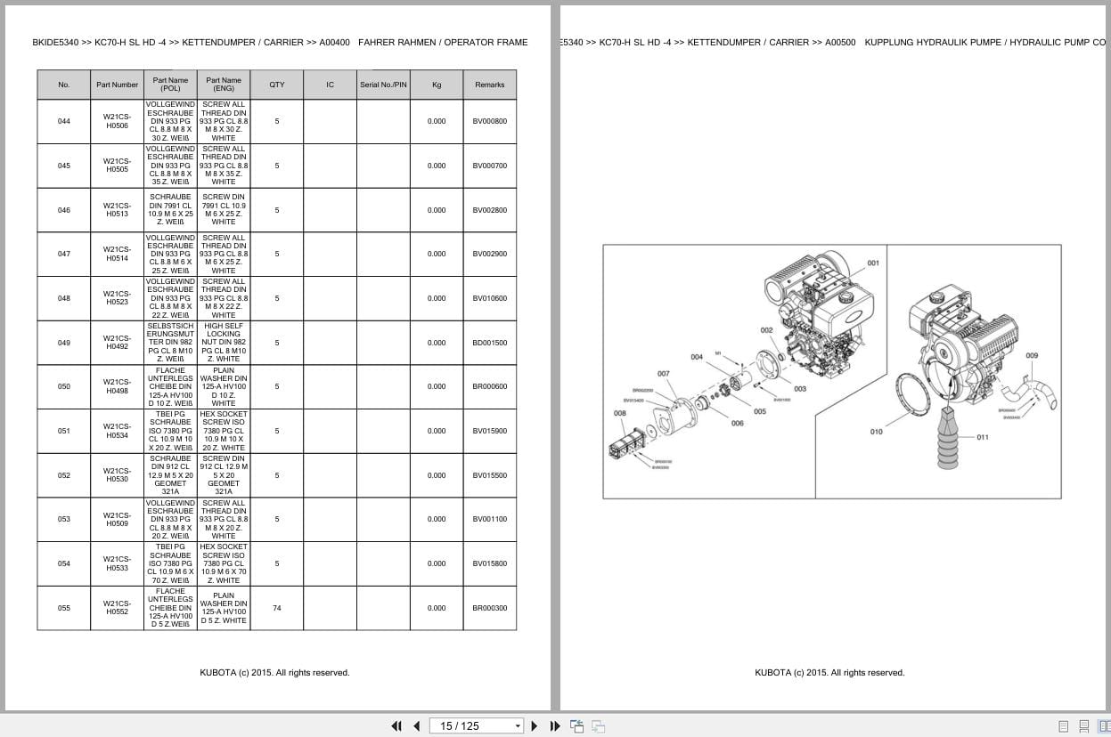 Kubota Dumper KC70 H KC70 SL KC70 HD 4 Parts Catalog EN DE (2)