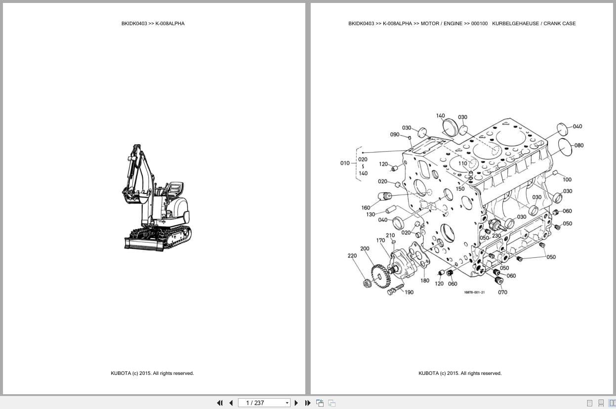 Kubota Excavator K 008 Alpha Parts Catalog EN DE (1)