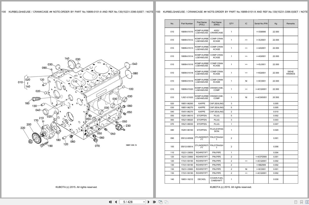 Kubota Excavator K008 3 Parts Catalog EN DE (2)