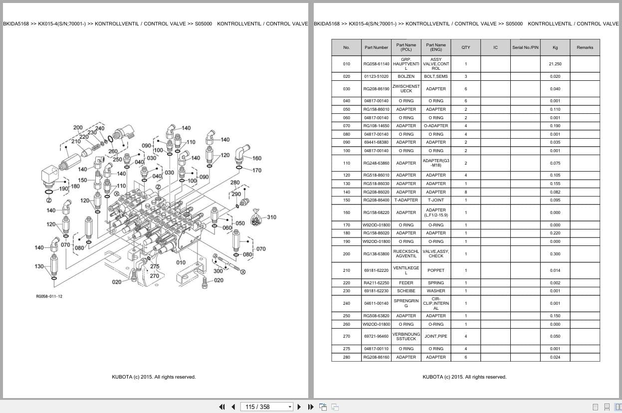 Kubota Excavator KX015 4 70001 Parts Catalog EN DE (3)