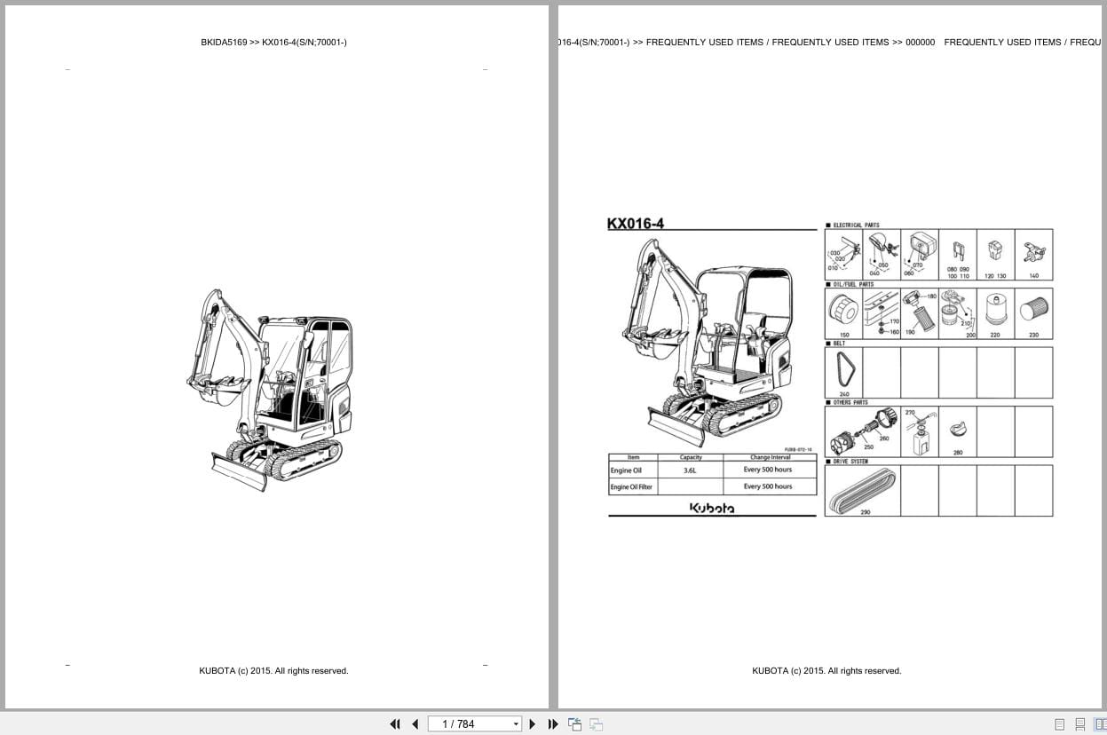 Kubota Excavator KX016 4 70001 Parts Catalog EN DE (1)