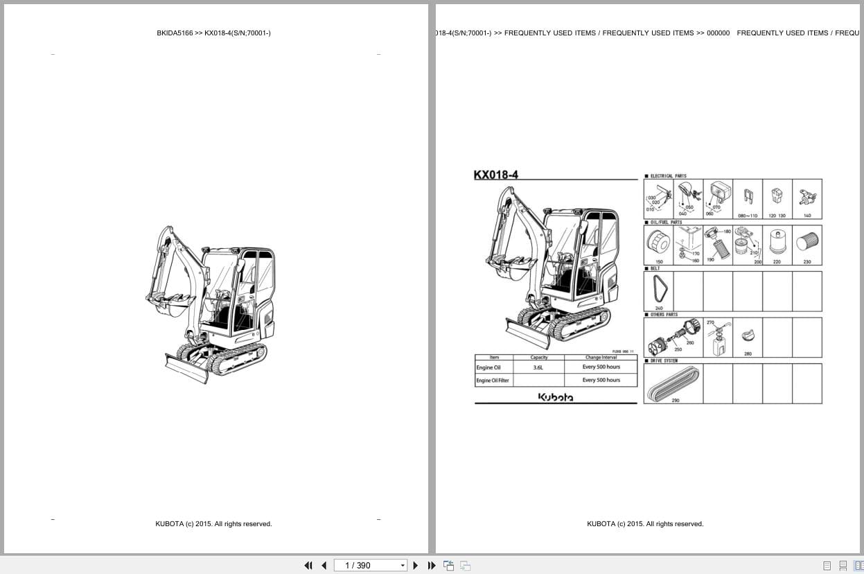 Kubota Excavator KX018 4 70001 Parts Catalog EN DE (1)