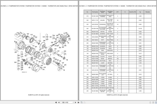 Kubota Excavator KX019 4 70001 Parts Catalog EN DE (2)