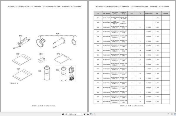 Kubota Excavator KX019 4 70001 Parts Catalog EN DE (3)