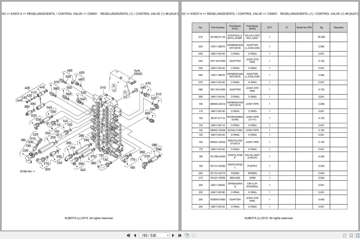 Kubota Excavator KX037 4 Parts Catalog EN DE (2)