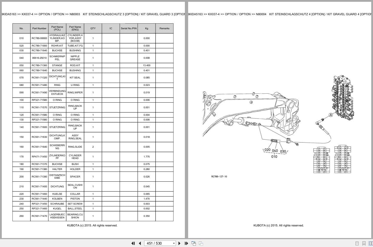 Kubota Excavator KX037 4 Parts Catalog EN DE (3)