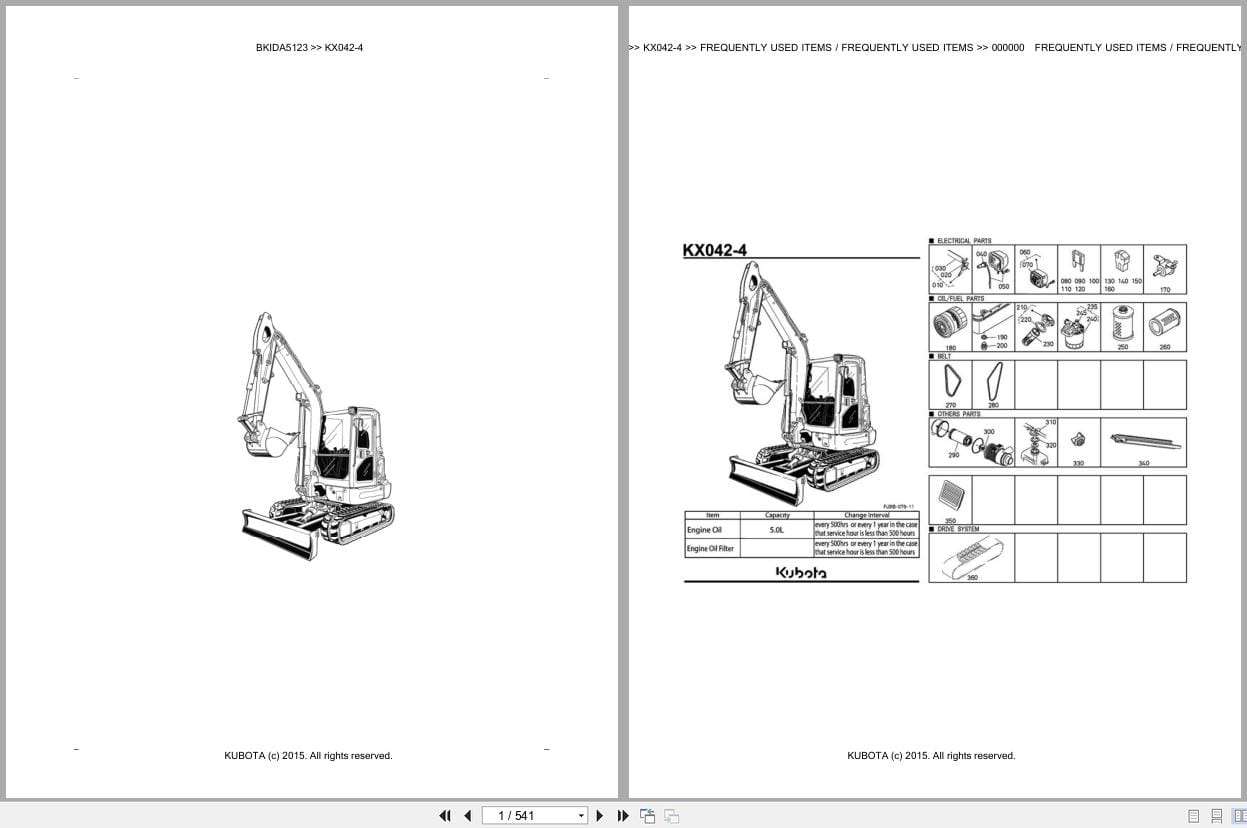 Kubota Excavator KX042 4 Parts Catalog EN DE (1)